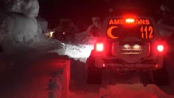 Kar nedeniyle yolu kapalı köydeki hasta, paletli ambulansla hastaneye ulaştırıldı Kar nedeniyle yolu kapalı köydeki hasta, paletli ambulansla hastaneye ulaştırıldı