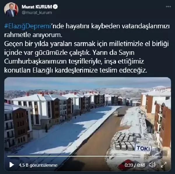 Son Dakika | Bakan Kurum: Elazığ'da inşa ettiğimiz konutları yarın teslim edeceğiz Son Dakika | Bakan Kurum: Elazığ'da inşa ettiğimiz konutları yarın teslim edeceğiz