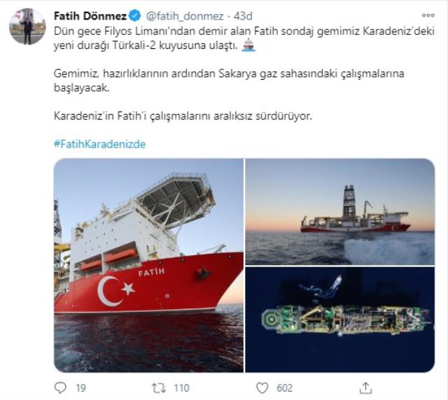Fatih sondaj gemisi Karadeniz'deki yeni sondaj lokasyonu Türkali-2 kuyusuna ulaştı