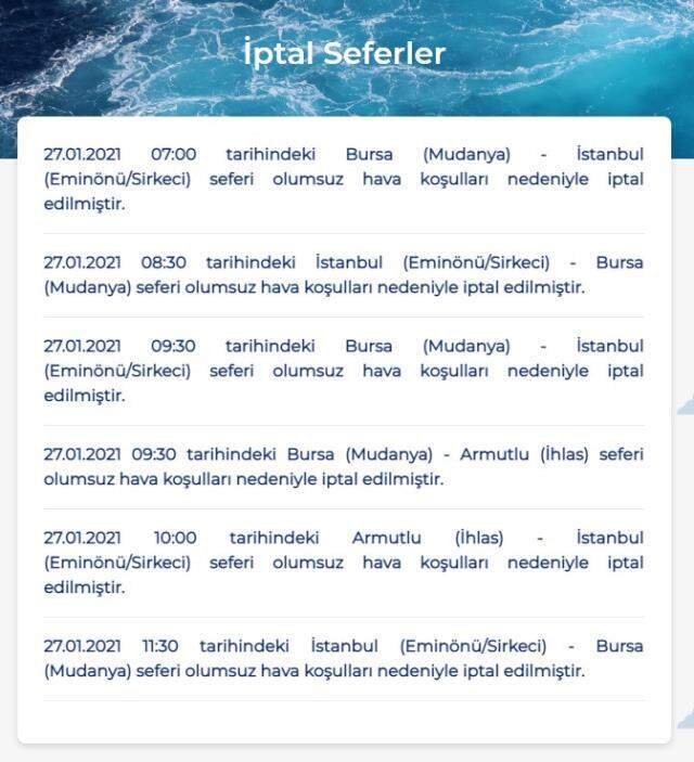 Bursa İDO seferleri iptal mi? Bursa BUDO seferleri iptal edildi mi? BUDO ve İDO hangi seferleri iptal edildi?