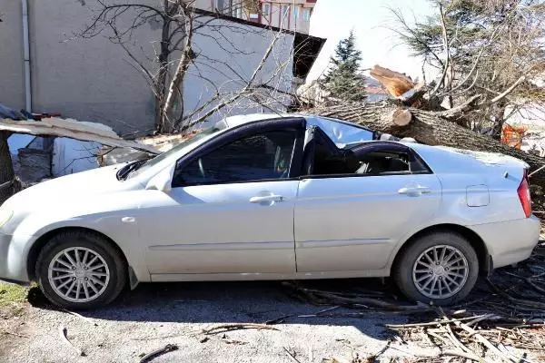 Saniyeler önce park ettiği otomobilinin üzerine ağaç devrildi Saniyeler önce park ettiği otomobilinin üzerine ağaç devrildi