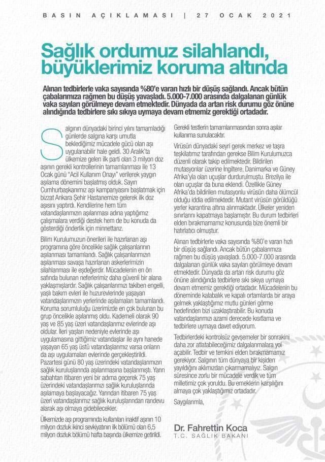 Son Dakika: Bakan Koca'dan Bilim Kurulu sonrası kısıtlama mesajı: Kontrolsüz gevşeme dalgalanmalara yol açabilir Son Dakika: Bakan Koca'dan Bilim Kurulu sonrası kısıtlama mesajı: Kontrolsüz gevşeme dalgalanmalara yol açabilir