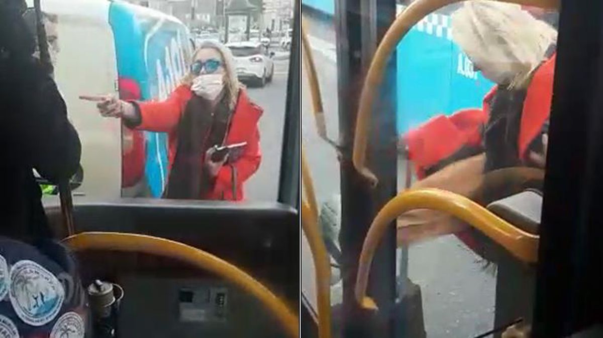 Çılgına dönen kadının otobüs kapısını tekmeleyip camları yumrukladığı anlar kamerada