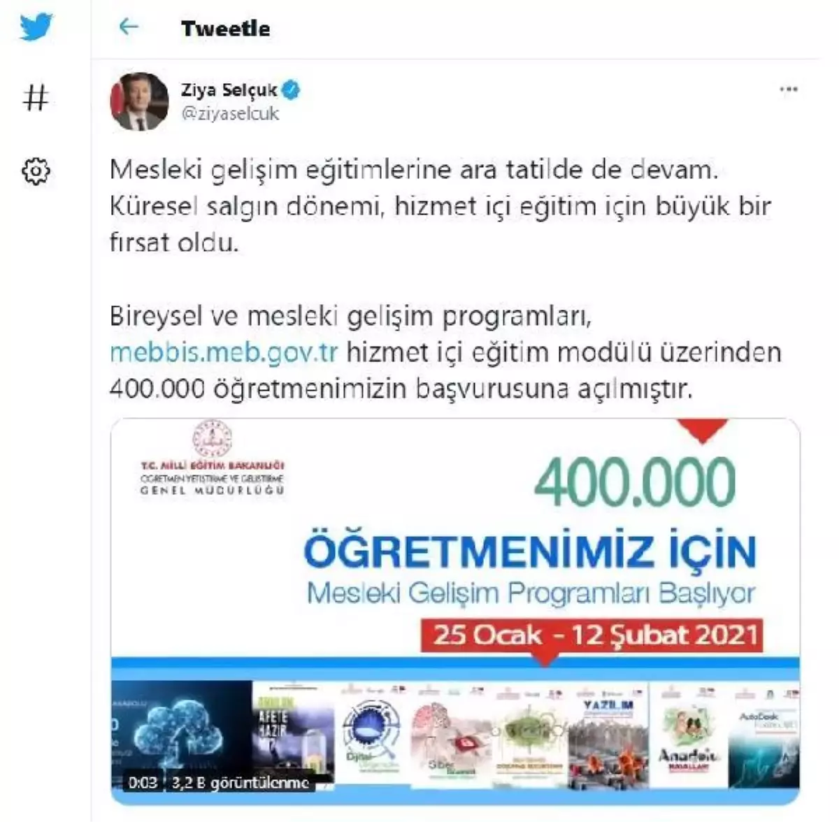 Son dakika haberi: Bakan Selçuk: Mesleki gelişim programları 400 bin öğretmenimizin başvurusuna açıldı