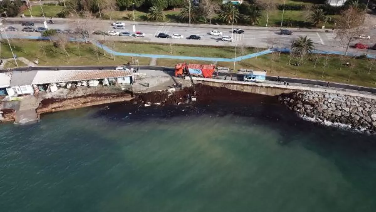 (Havadan fotoğraflarla) Caddebostan Sahili'ni kırmızıya bürüyen yosunlar temizleniyor