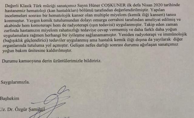 Kansere yakalanan Hüner Coşkuner'den hayranlarını üzen haber! Yoğun bakıma kaldırıldı