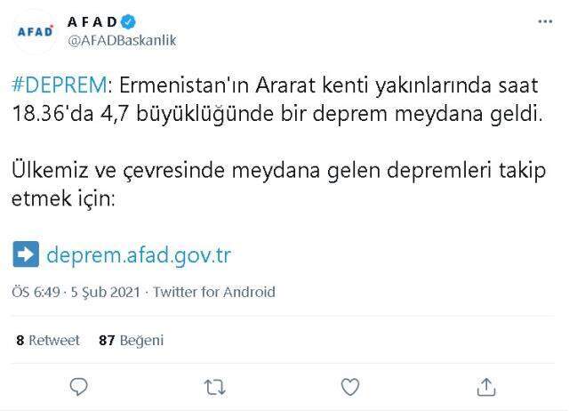 Son Dakika! Ermenistan Ararat'ta deprem oldu! Ermenistan kaç büyüklüğünde deprem oldu? Merkez üssü neresi?