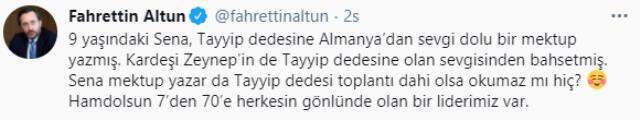 Cumhurbaşkanı Erdoğan, minik Sena'nın sevgi dolu mektubunu okudu