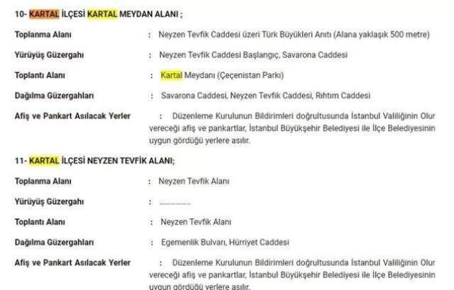 İstanbul'un Kartal ilçesinde gösteri ve yürüyüş yasağı getirildi