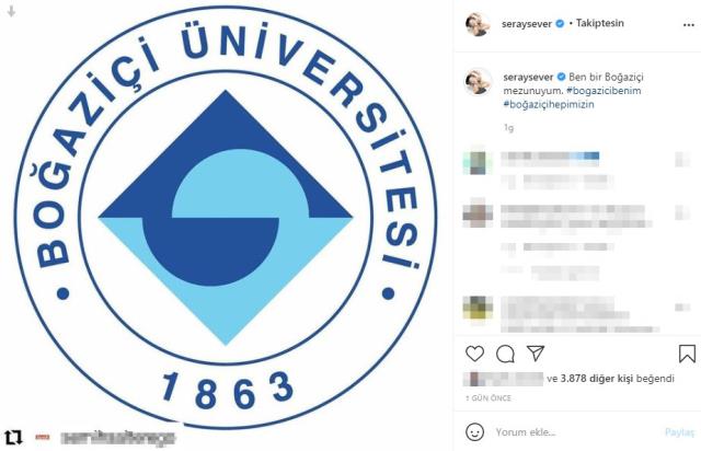 Boğaziçi Üniversitesi'yle ilgili paylaşım yapan Seray Sever'e tepki yağdı