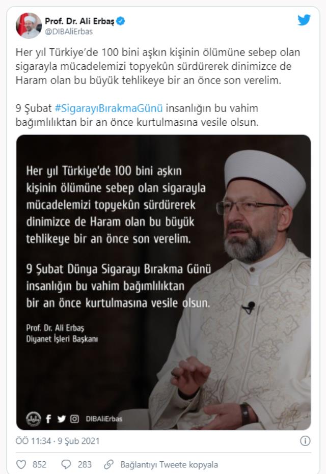 Diyanet İşleri Başkanı Erbaş'tan dikkat çeken sigara mesajı: Haram olan bu büyük tehlikeye bir son verelim
