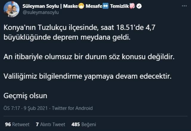 Son Dakika: Konya'da 4.7 ve 4.0 büyüklüğünde iki deprem meydana geldi