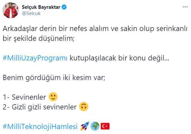 Selçuk Bayraktar, Milli Uzay Programı'yla ilgili izlenimini paylaştı: İki kesim var; birincisi sevinenler, ikincisi gizli gizli sevinenler