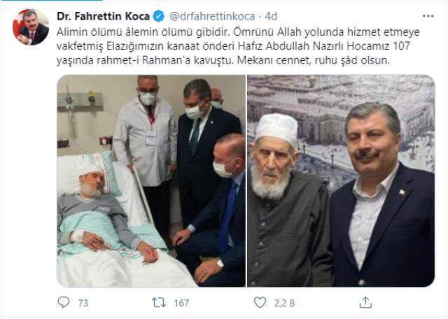 Cumhurbaşkanı Erdoğan'ın ziyaret ettiği kanaat önderi Hafız Abdullah Nazırlı hayatını kaybetti