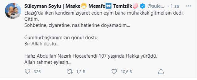 Cumhurbaşkanı Erdoğan'ın ziyaret ettiği kanaat önderi Hafız Abdullah Nazırlı hayatını kaybetti