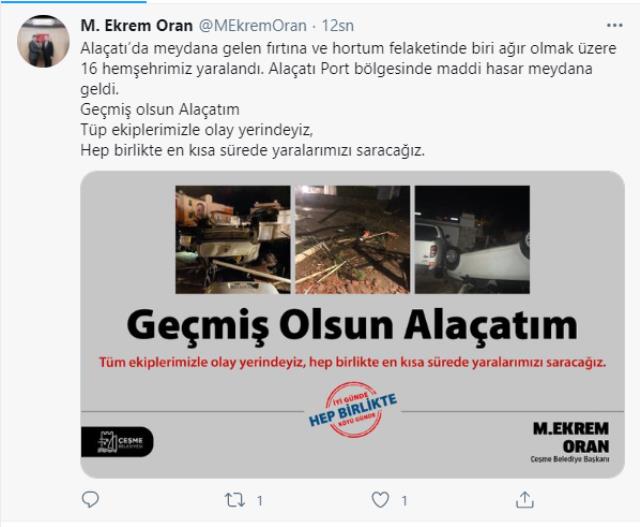 Doğal afetler İzmir'i vurmaya devam ediyor! Çeşme'de hortum, Güzelbahçe'de dolu