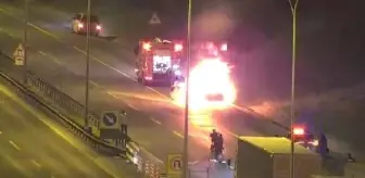 Çatalca'da araç yangını güvenlik kamerasında