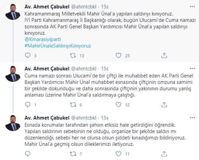 Mahir Ünal'dan kendisine yönelik 'saldırı' iddiasına ilişkin paylaşım