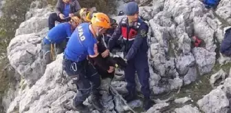 Kayalıklarda mahsur kalan keçileri jandarma ve AFAD kurtardı