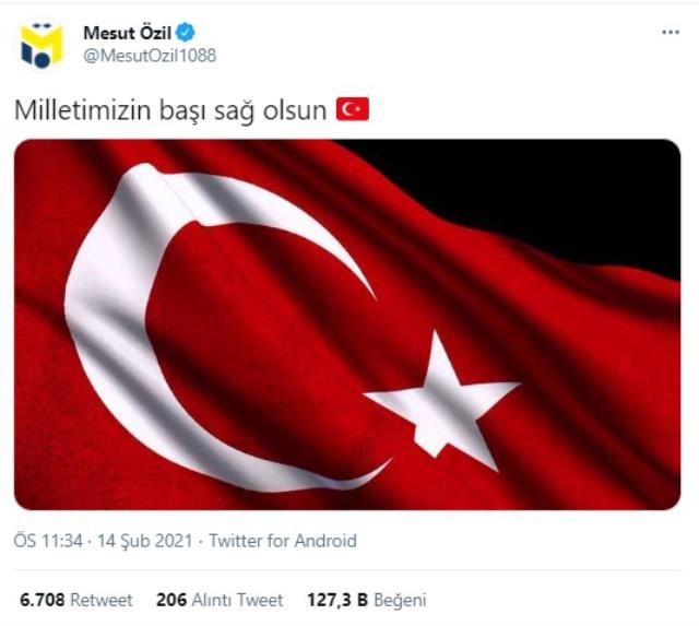 Mesut Özil's sharing about our 13 martyrs was appreciated