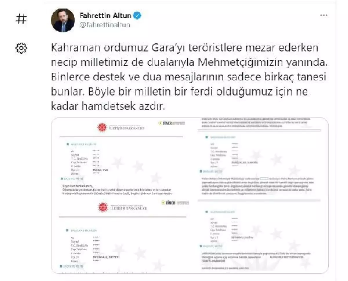 Son dakika haberleri! İletişim Başkanı Altun, 'Gara'ya destek mesajlarını paylaştı