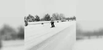 Karayolunda snowboard heyecanı