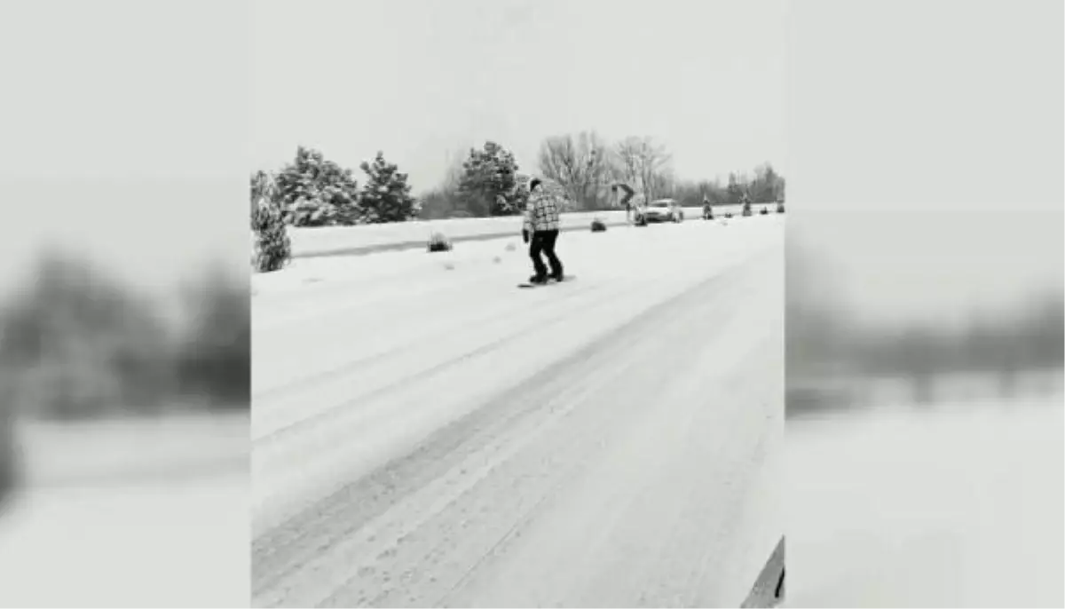Karayolunda snowboard heyecanı