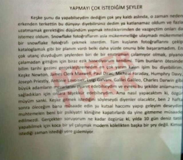 'Kayağa gidiyorum' diyerek canına kıyan doktorun yazdığı 6 sayfalık mektubun tam metni ortaya çıktı 'Kayağa gidiyorum' diyerek canına kıyan doktorun yazdığı 6 sayfalık mektubun tam metni ortaya çıktı
