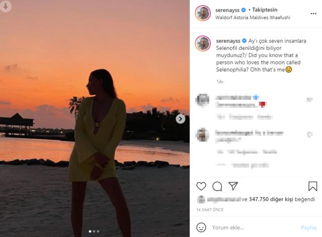 Maldivler'de tatil yapan Serenay Sarıkaya, sahil kenarındaki pozlarıyla nispet yaptı