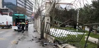 Kontrolden çıkan otomobil Kağıthane Emniyet Müdürlüğünün bahçe duvarına çarptı