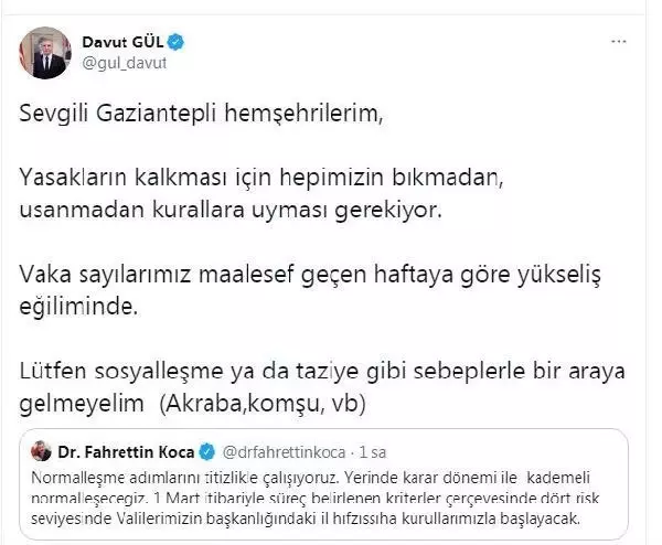 Gaziantep Valisi Gül: Normalleşme için bıkmadan kurallara uymalıyız Gaziantep Valisi Gül: Normalleşme için bıkmadan kurallara uymalıyız