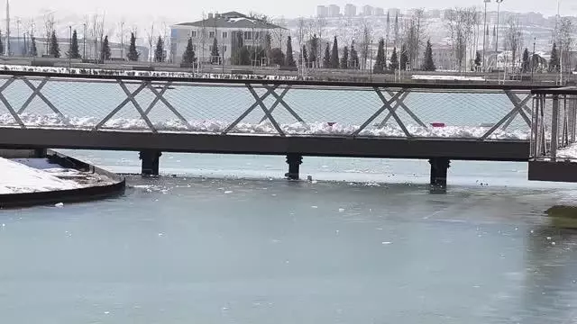 Millet Bahçesi'ndeki 24 bin metrekarelik göletin yüzeyi buz tuttu Millet Bahçesi'ndeki 24 bin metrekarelik göletin yüzeyi buz tuttu