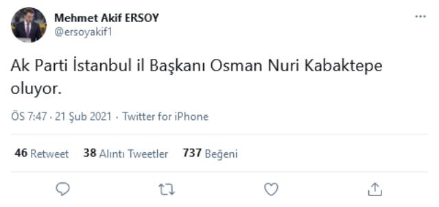 AK Parti İstanbul İl Başkanı Osman Nuri Kabaktepe oldu iddiası