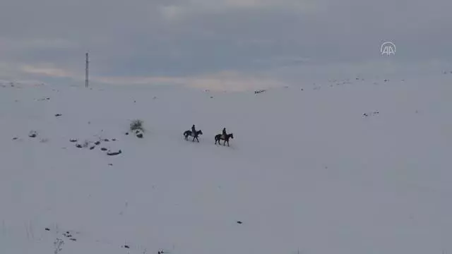 Hayvanları için dondurucu soğukta karlı dağlardan ot taşıyorlar Hayvanları için dondurucu soğukta karlı dağlardan ot taşıyorlar