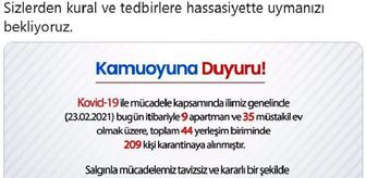 Sakarya'da 209 kişi karantinaya alındı