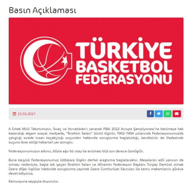 Turkey Basketball Federation, which allegedly related to human trafficking Ibrahim Seten'l prosecutors called to task