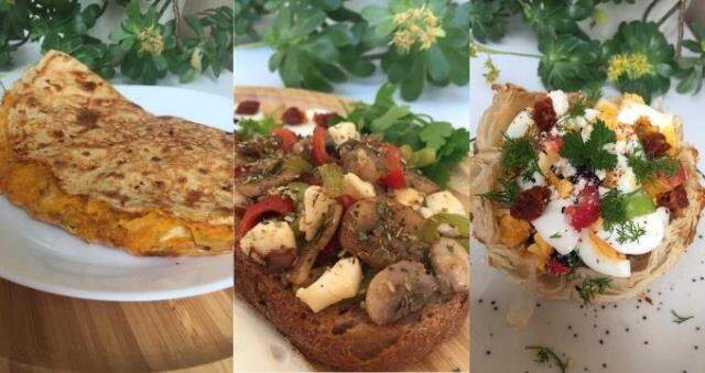 Değişik ve lezzetli kahvaltılık tarifler, fit kahvaltılıklar : Yeşil omlet, tavada yumurtalı tost, milföy kâsesinde kahvaltılık, protein omlet