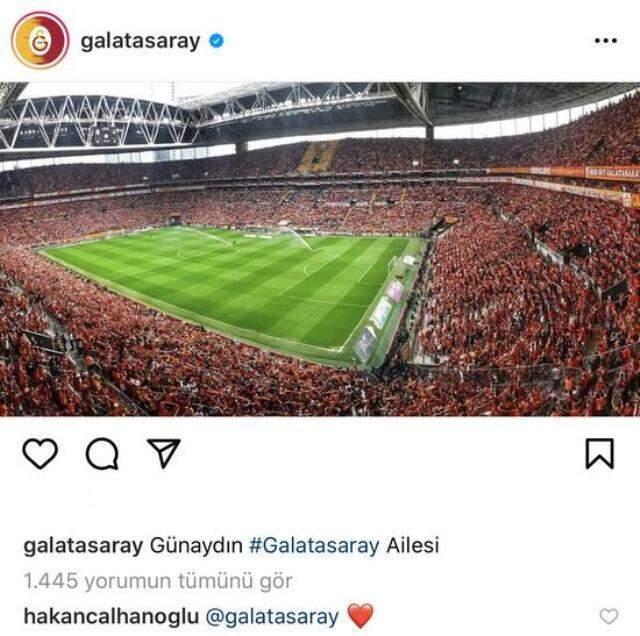 Hakan Çalhanoğlu left a red heart emoji by writing 'Galatasaray' under Galatasaray's Instagram post