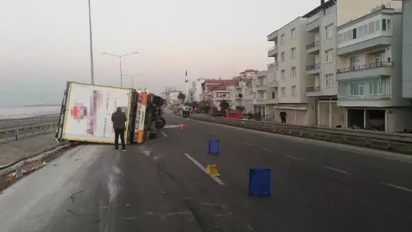 Ordu'da TIR devrildi, sebze- meyveler yola saçıldı