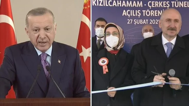 Son dakika: Cumhurbaşkanı Erdoğan, Kızılcahamam-Çerkeş Tüneli'nin açılışında iki eksik bulup Bakan'ı uyardı