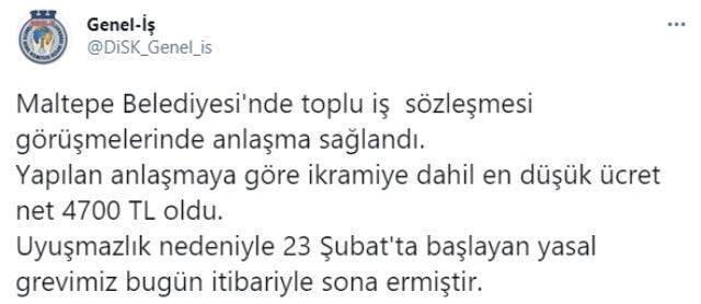 Maltepe Belediyesi işçilerle anlaştı, net ücret 4 bin 700 lira oldu