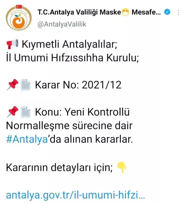 Antalya'da 'kontrollü normalleşme' kuralları açıklandı Antalya'da 'kontrollü normalleşme' kuralları açıklandı