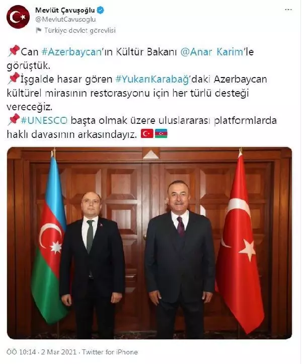 Son dakika: Dışişleri Bakanı Çavuşoğlu, Azerbaycan Kültür Bakanı Kerimov'la görüştü Son dakika: Dışişleri Bakanı Çavuşoğlu, Azerbaycan Kültür Bakanı Kerimov'la görüştü