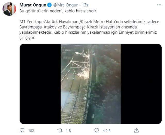 İstanbul'daki metro seferlerini durduran olayın nedeni kablo hırsızları çıktı