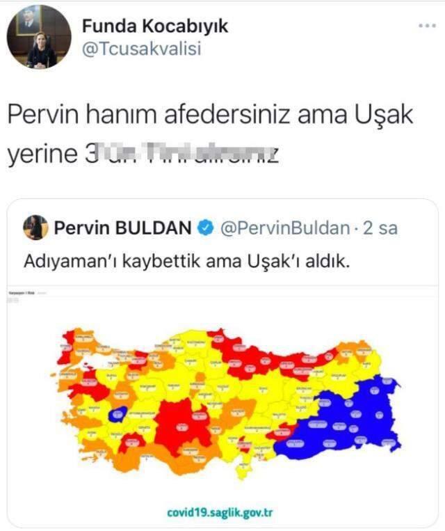 Uşak Valisi Funda Kocabıyık'ın HDP'li Pervin Buldan'a yönelik küfürlü paylaşımda bulunduğu iddiası
