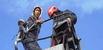 Yangında binada mahsur kalan kadını itfaiye kurtardı