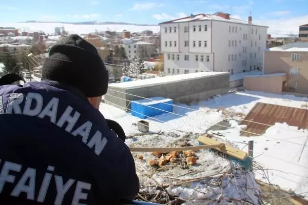 İtfaiye, karlı ve soğuk havada leylek yuvasına yiyecek bıraktı İtfaiye, karlı ve soğuk havada leylek yuvasına yiyecek bıraktı