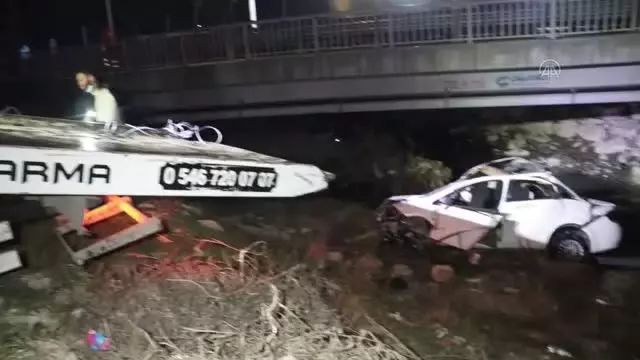 Otomobil dereye devrildi: 3 yaralı Otomobil dereye devrildi: 3 yaralı