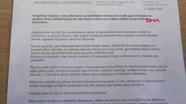 BURSA Nobel Ödüllü Prof. Dr. Aziz Sancar'dan 'Kır Çiçekleri'ne mektup; Başarı sizlerin elinizde BURSA Nobel Ödüllü Prof. Dr. Aziz Sancar'dan 'Kır Çiçekleri'ne mektup; Başarı sizlerin elinizde