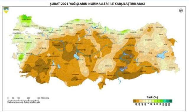 Meteoroloji harita paylaşarak duyurdu: Bazı bölgelerdeki yağış düşüşü yüzde 80'i aştı